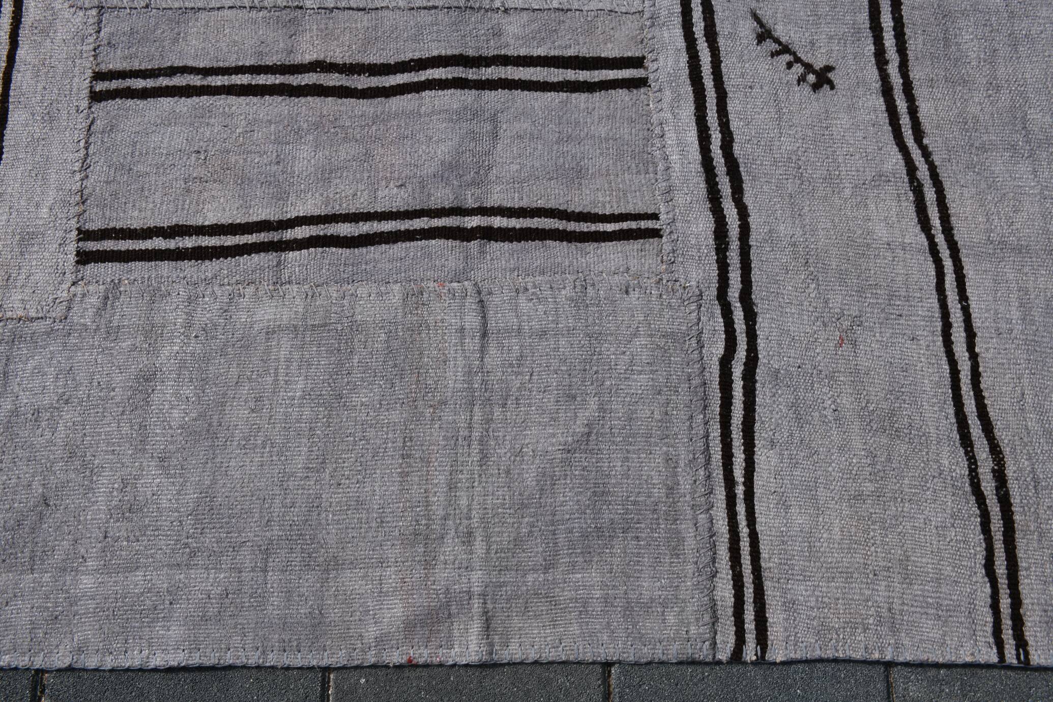 7x10 Vintage Gray & Black Modern Kilim Rug, 213x308Cm