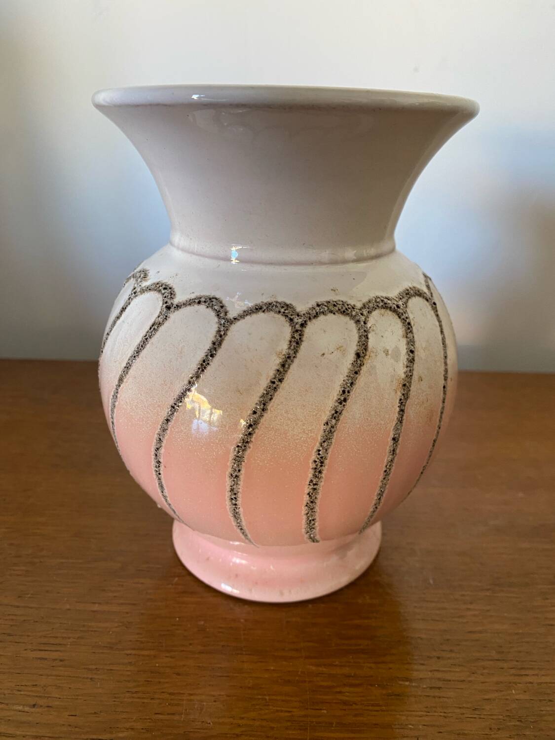 Antique strehla vase pink & white ceramic west germany vintage