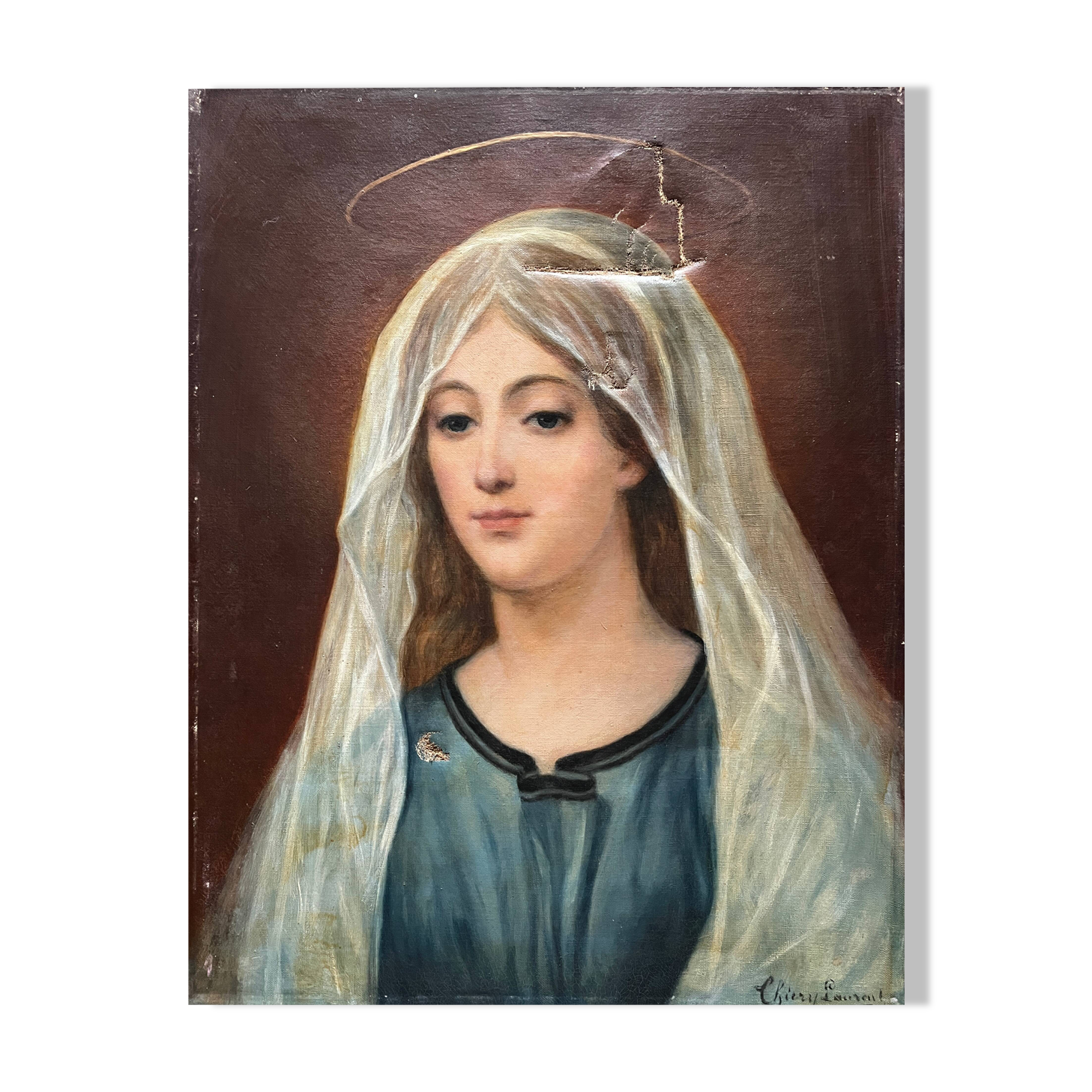 HST painting Madonna Holy Virgin late 19th century signed Chiery for restoration