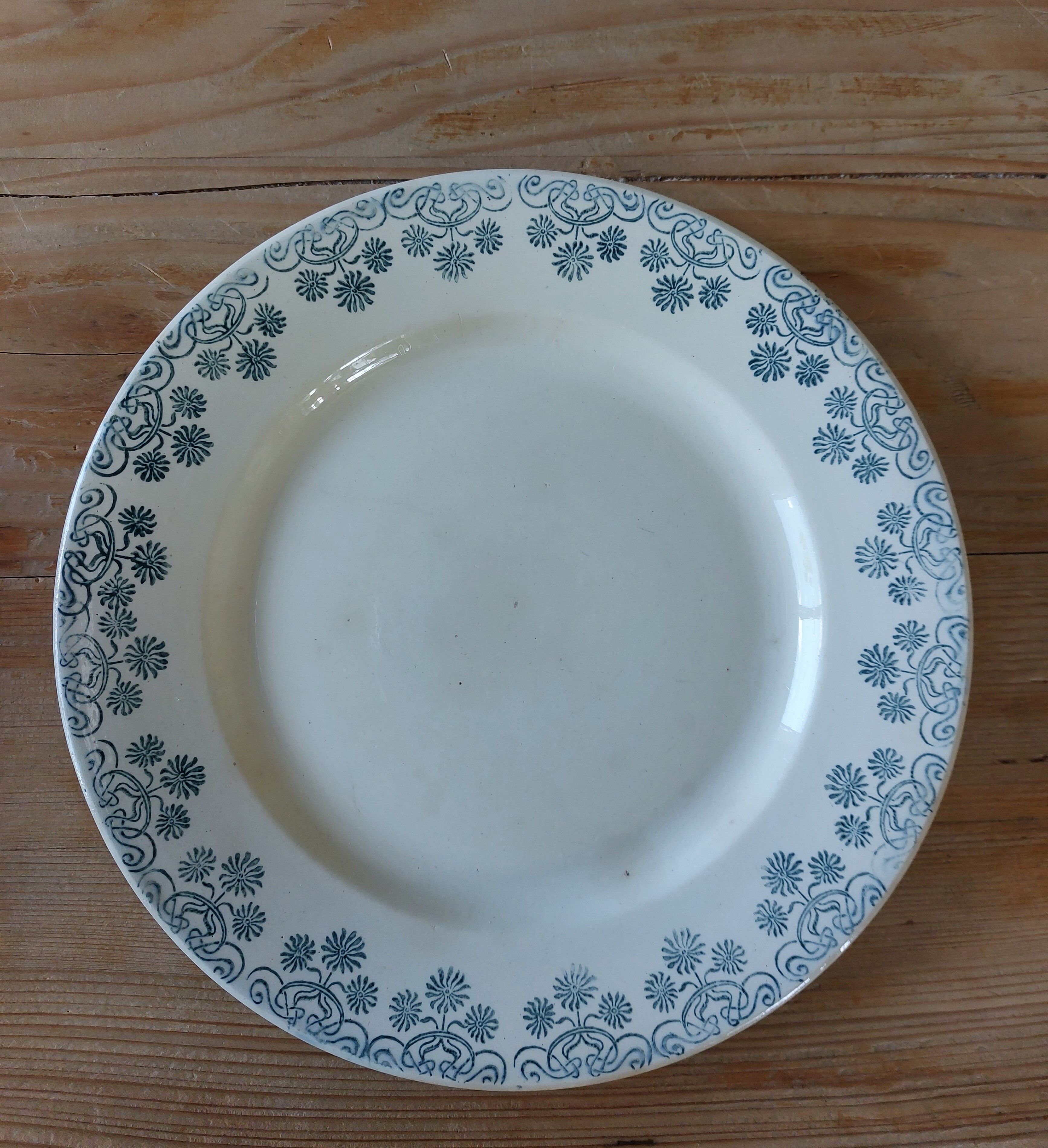 Lot de 6 assiettes terre de fer dépareillées tons bleus verts
