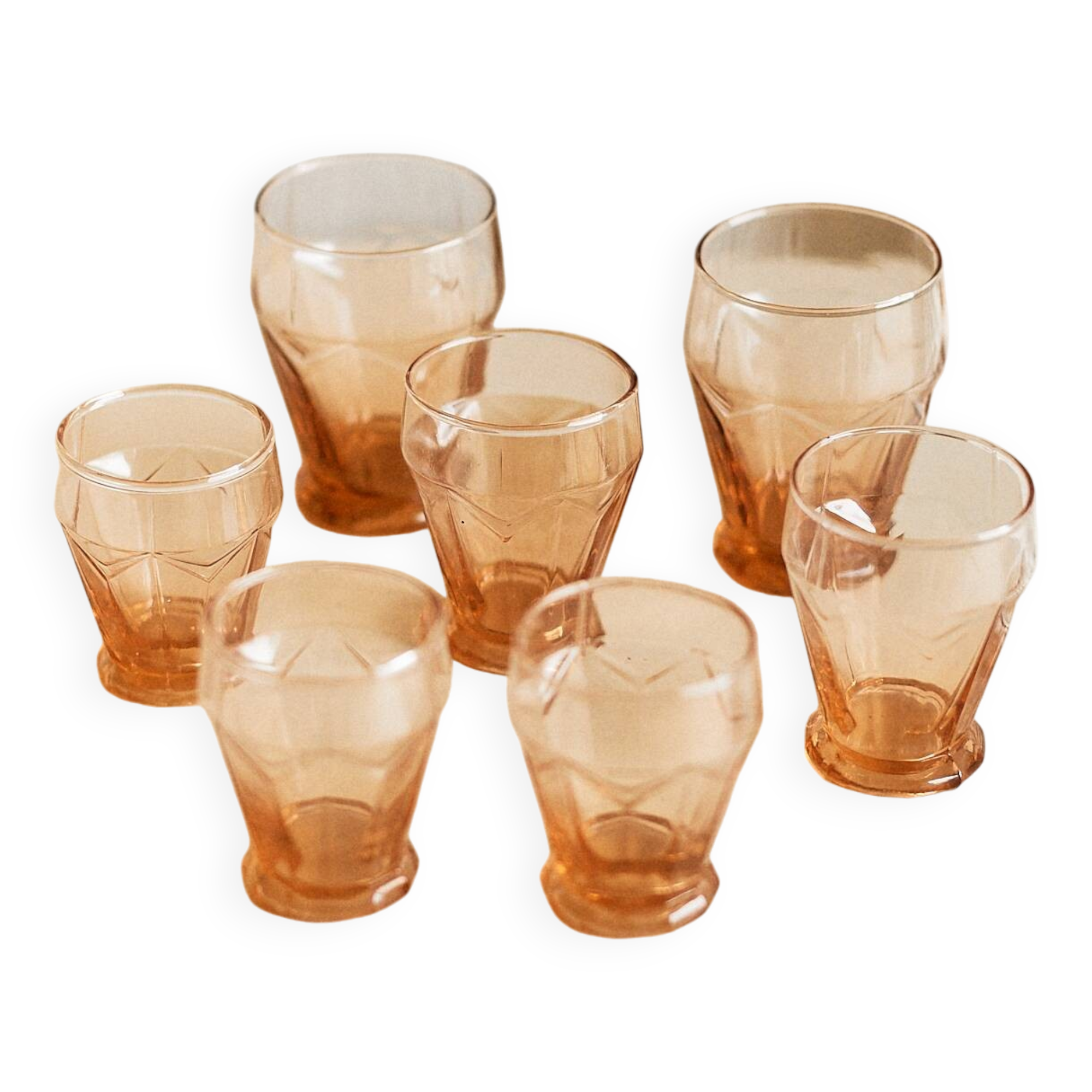 Set of 7 vintage pink glasses