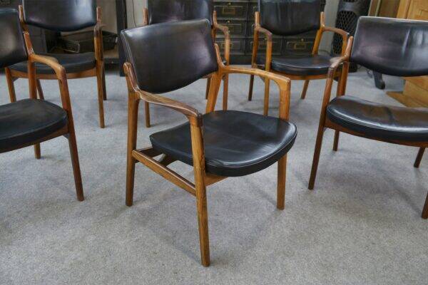 Ensemble de 6 fauteuils scandinaves en cuir et palissandre par Gondo Gravesen pour l’Atelier Bondo Gravesen Snedkerier 1960’s