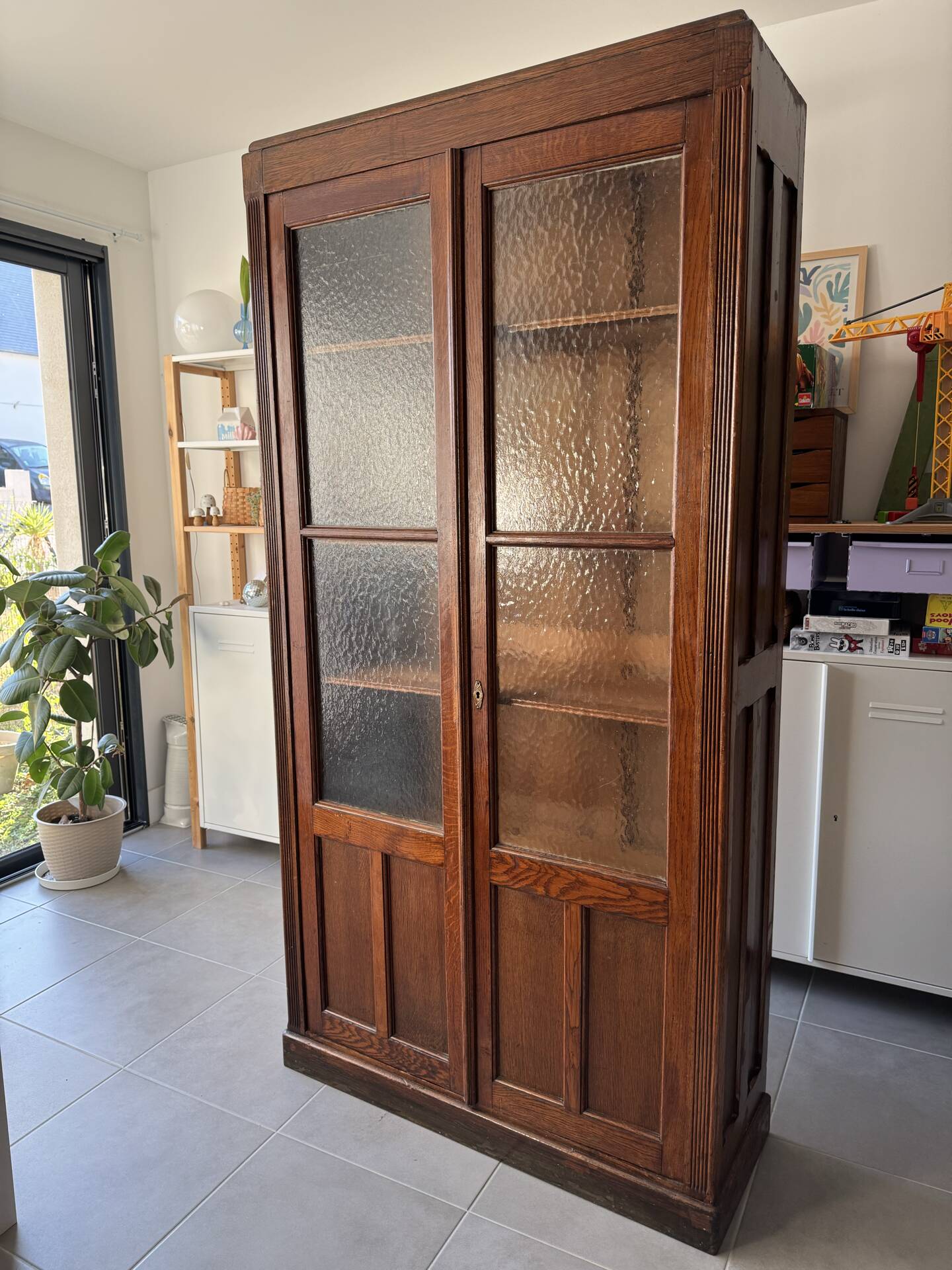 Old glass cabinet, vintage bookshelf, display case, cabinet, pharmacy.