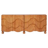Contemporary Handcrafted Oak Solid Wood And Travertine Italian Sideboard