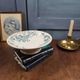Antique compote dish Faïencerie de Lyon Marine, ironstone with blue-green decoration, 19th century.