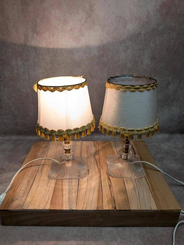 Pair of vintage lamps in plexiglass and gold metal