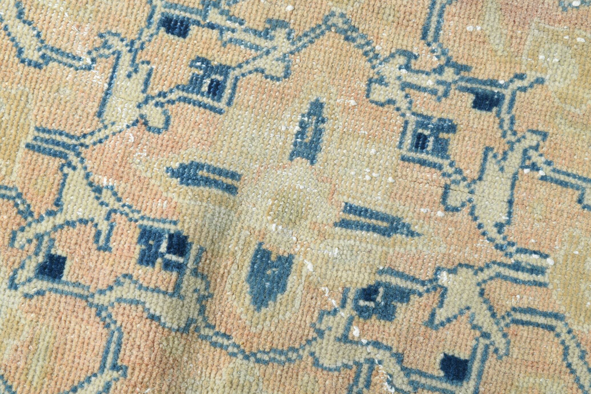 Tapis Persan Vintage Beige Et Bleu à Motifs Floraux, 301x388Cm
