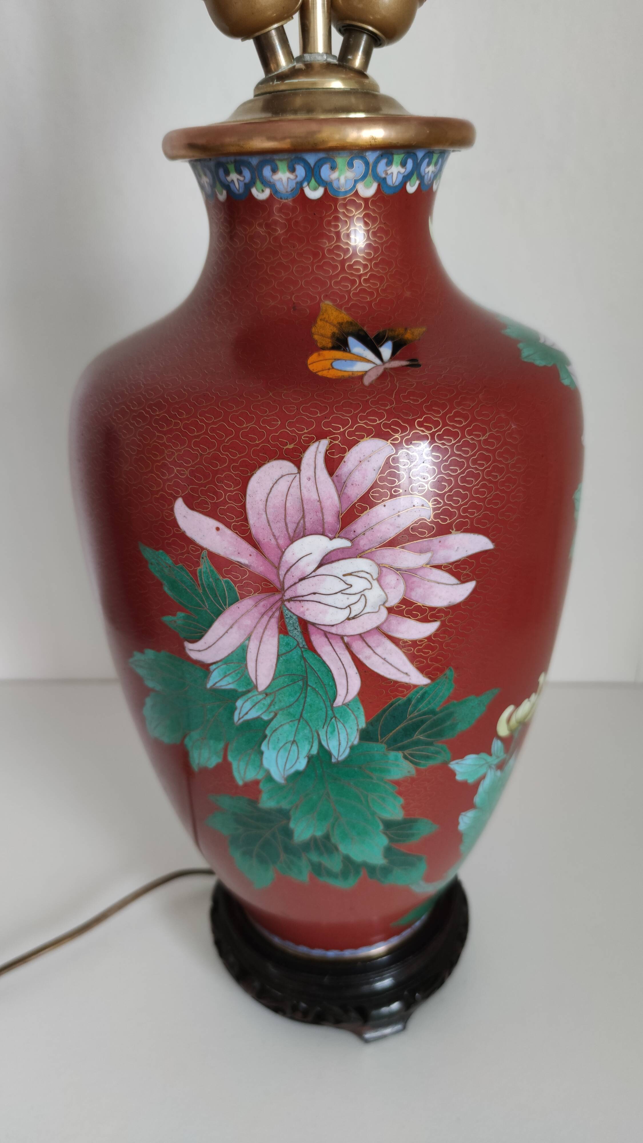 Large cloisonné lamp 77 a 100 cm of H , TBE