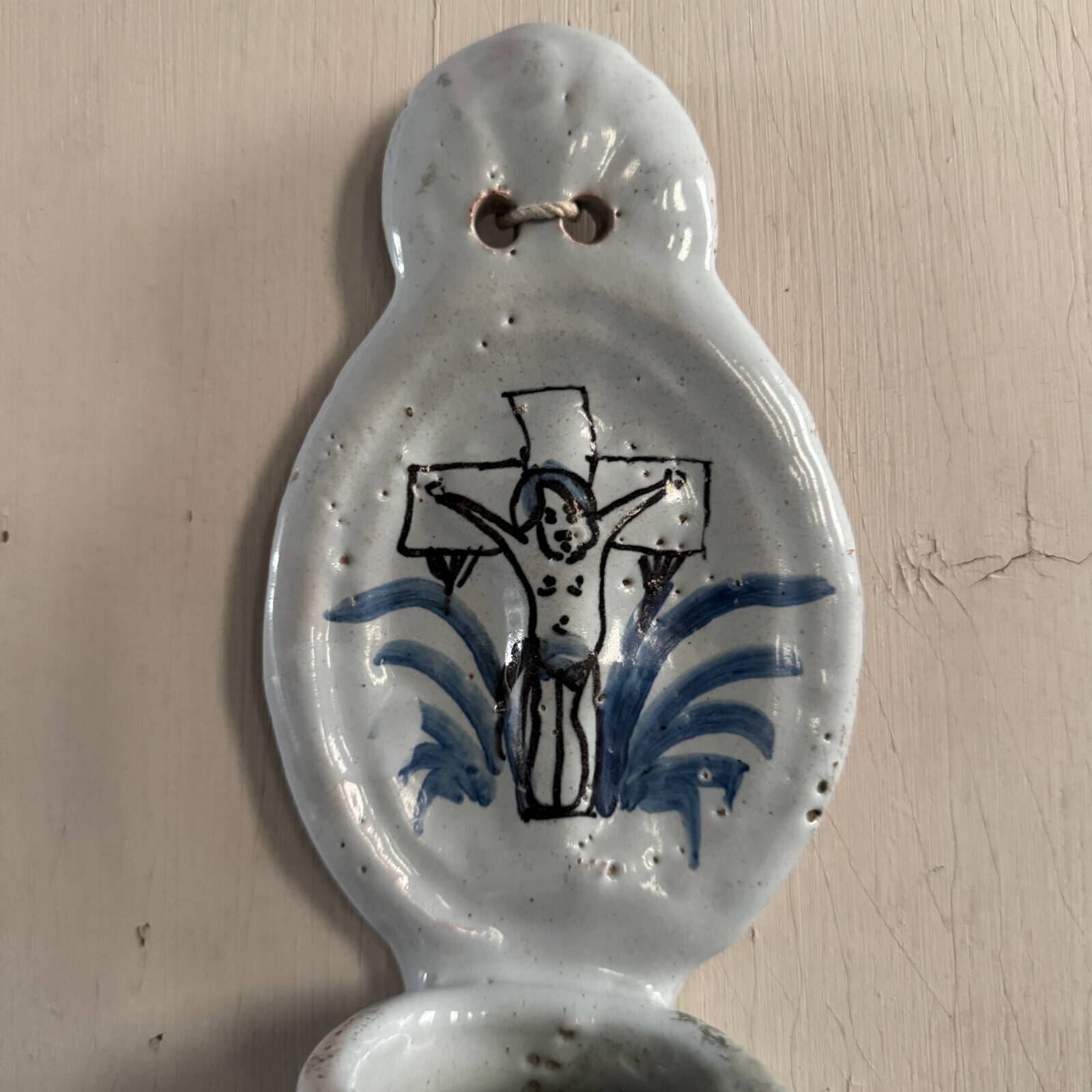 18th century Nevers earthenware holy water font