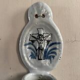 18th century Nevers earthenware holy water font