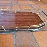 Old service tray in marquetry and gilded metal