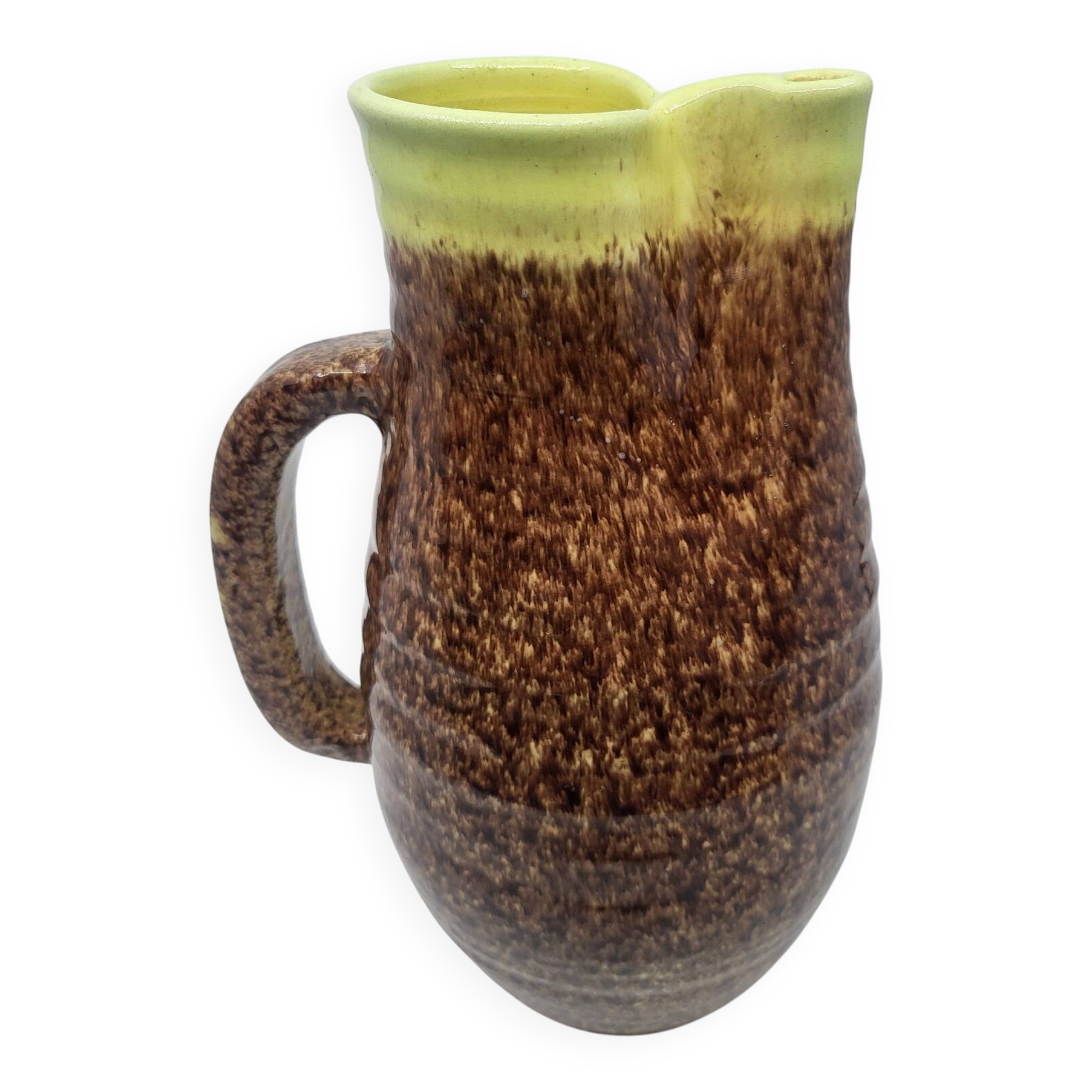 Pichet Pottery from Accolay in glazed ceramic, Brown and Yellow, France 1970.