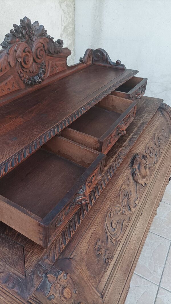 Bureau cylindre Louis XIII en chêne époque 19ème