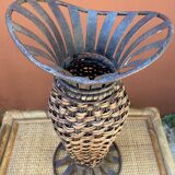 Wicker and metal vase