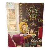 Very original naive painting interior scene dated and signed