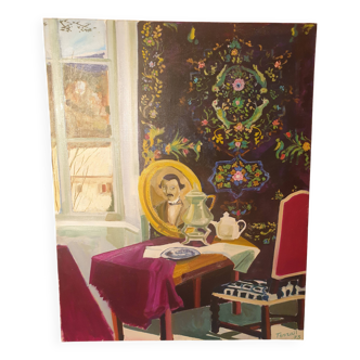 Very original naive painting interior scene dated and signed