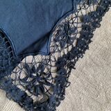 Antique Linen and Cotton Sheet in Navy Blue