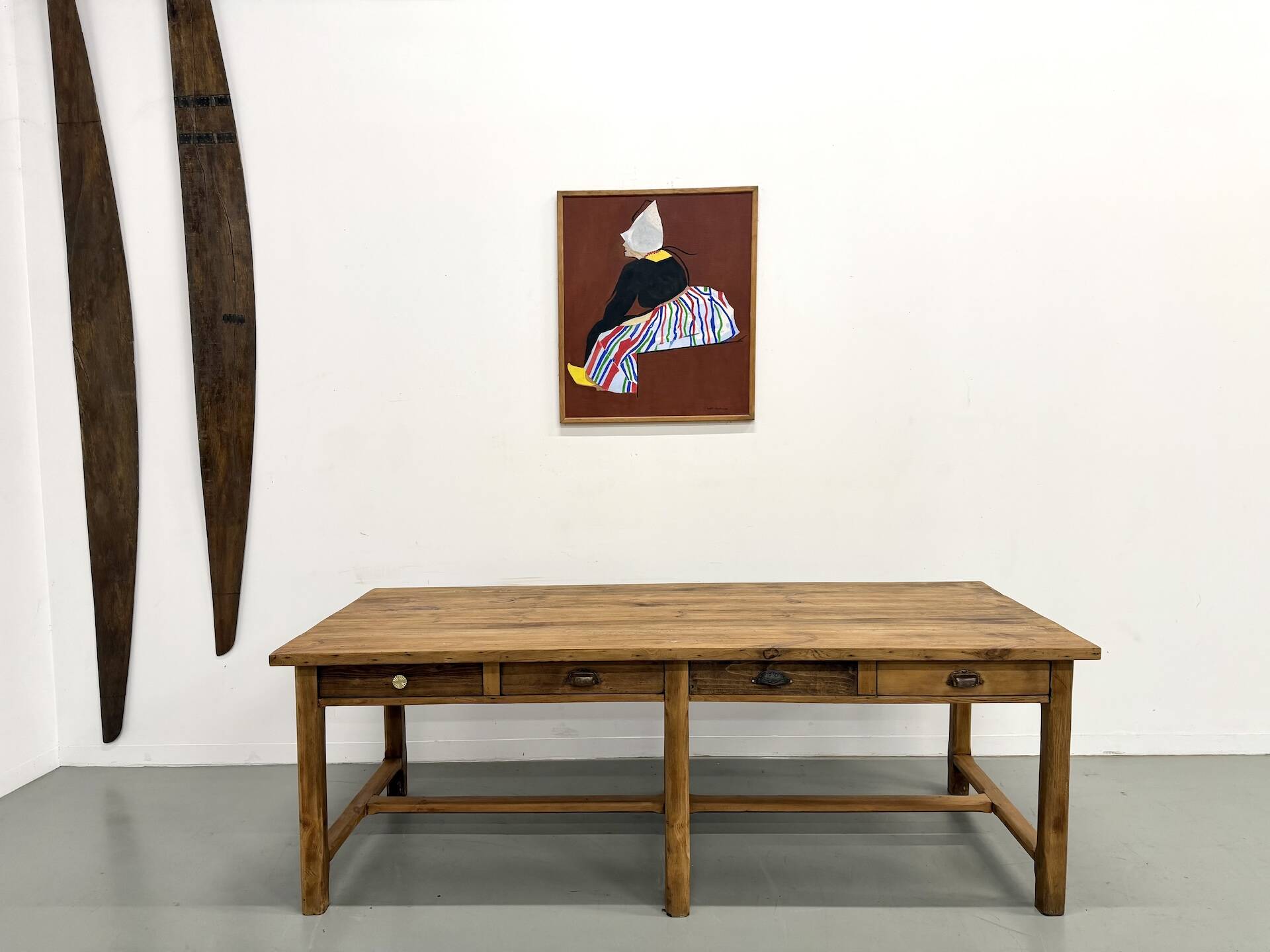 Table de Ferme "Meuble de Métier" en Pin – 8 Tiroirs (L221 cm)