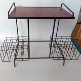 Table porte-vinyles en métal noir, Italie 1960