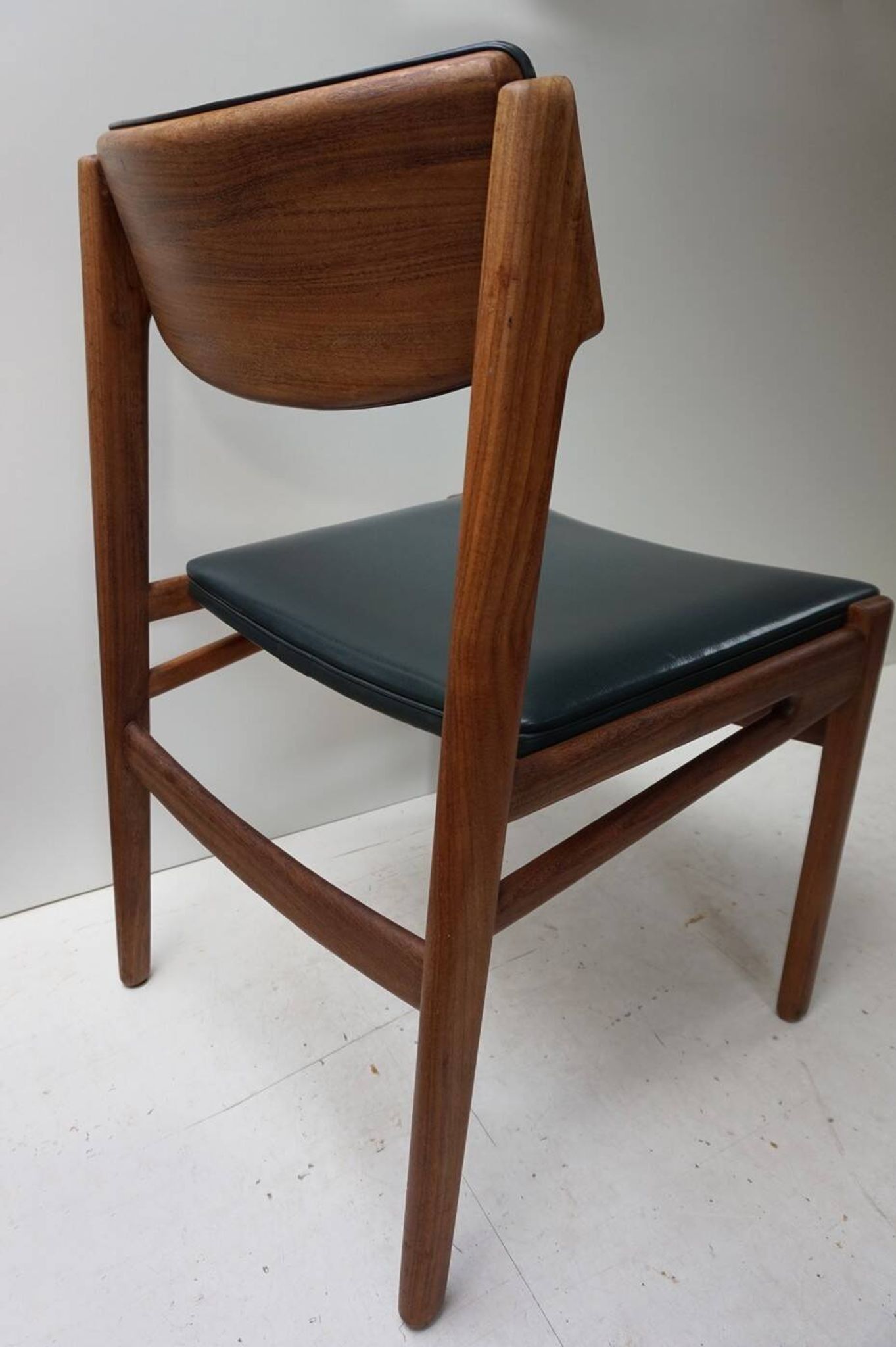 Set of 4 Scandinavian Teak and Green Leatherette Dining Chairs