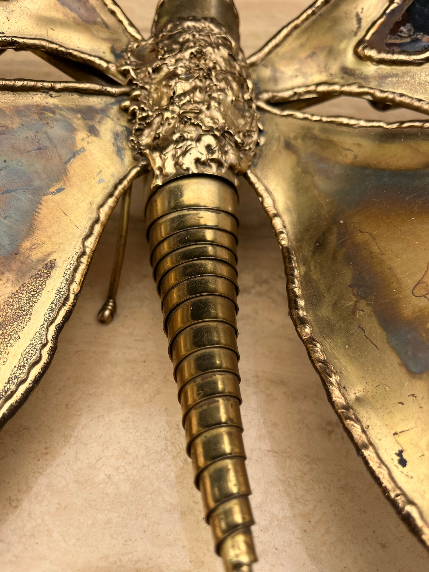 Butterfly wall light Henri Fernandez brass and agate