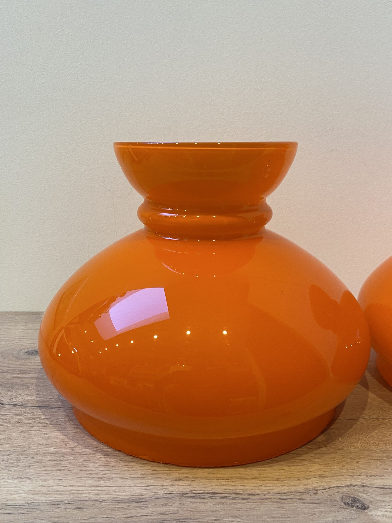 duo of Abat jour in vintage orange opaline glass