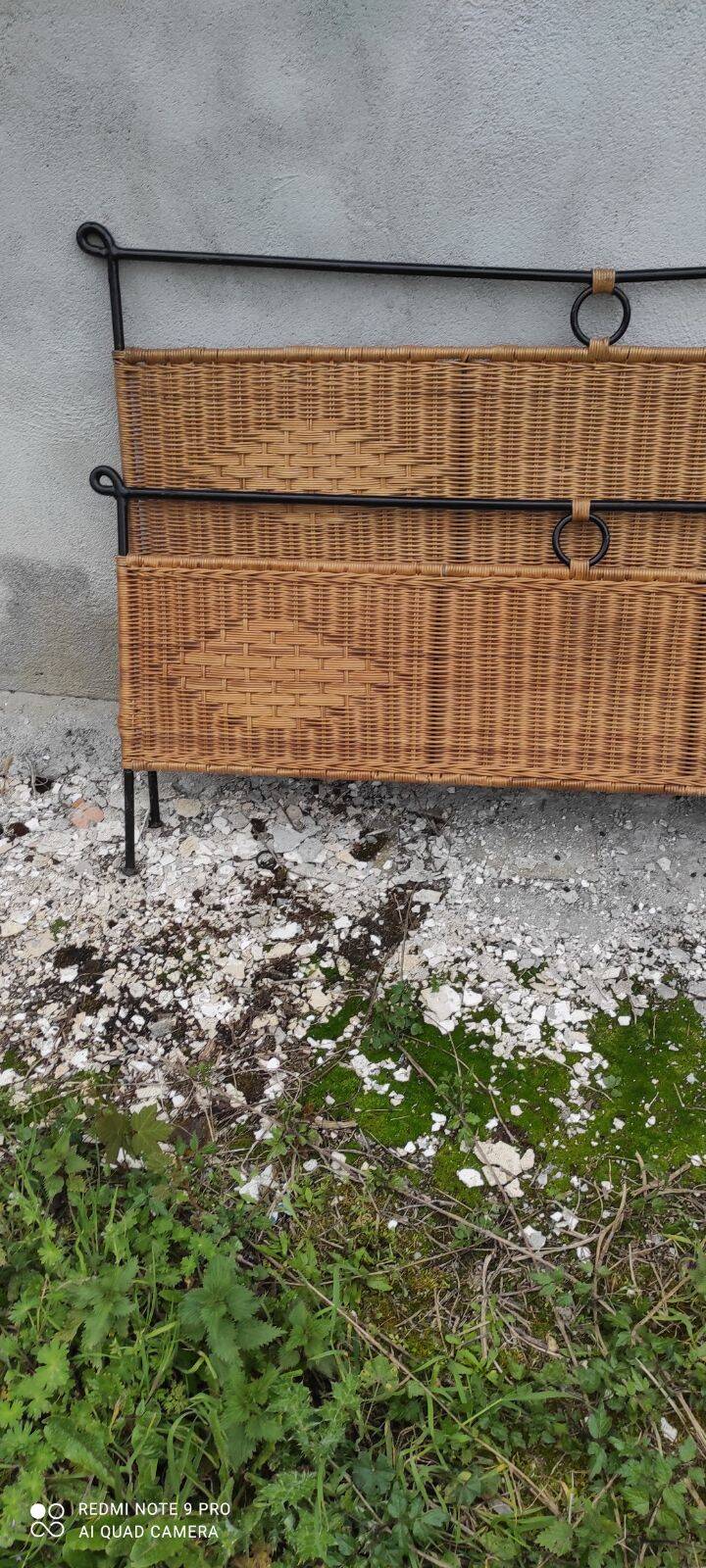 Black metal and rattan bed frame