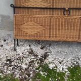 Black metal and rattan bed frame