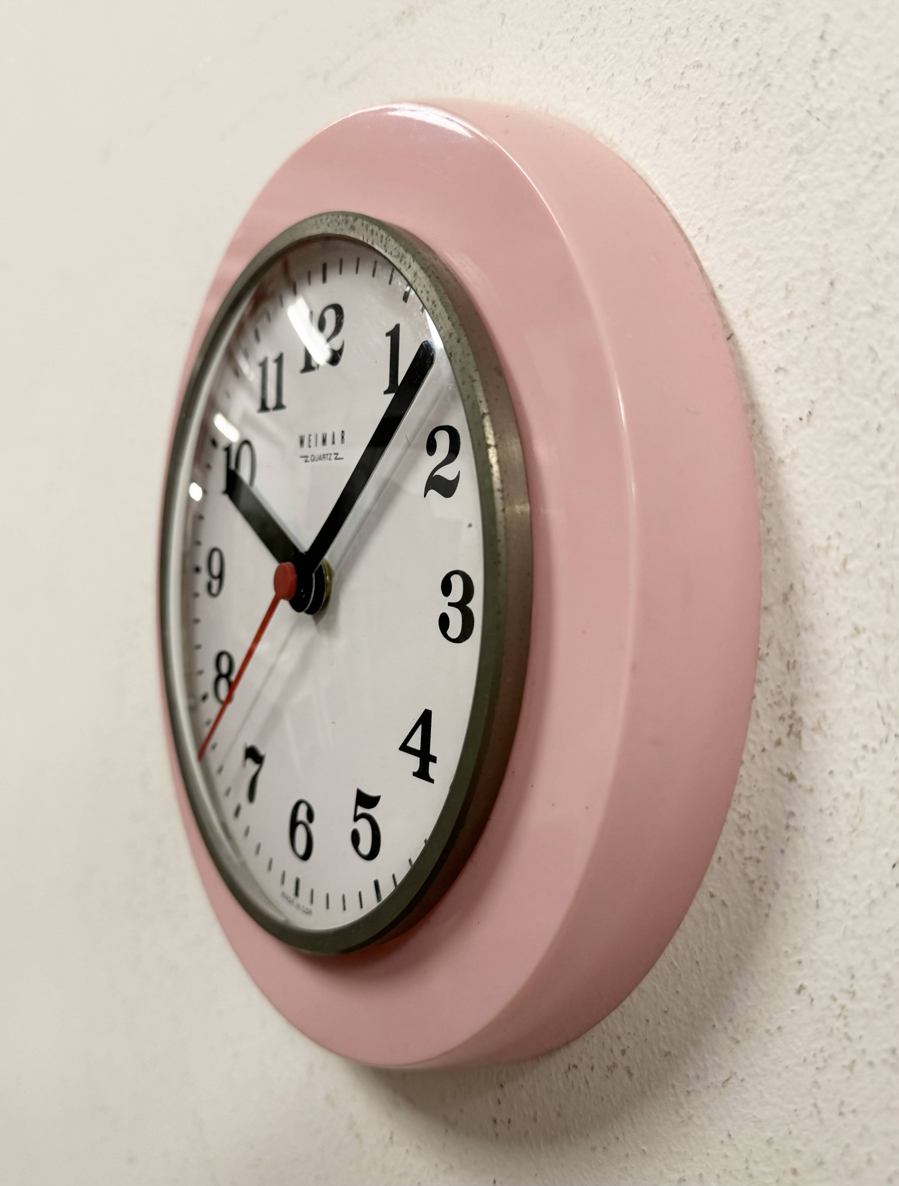 Vintage Pink East German Bakelite Wall Clock from Weimar, 1980s