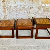 Pull-out tables in teak and ceramic, scandinavian, 60s