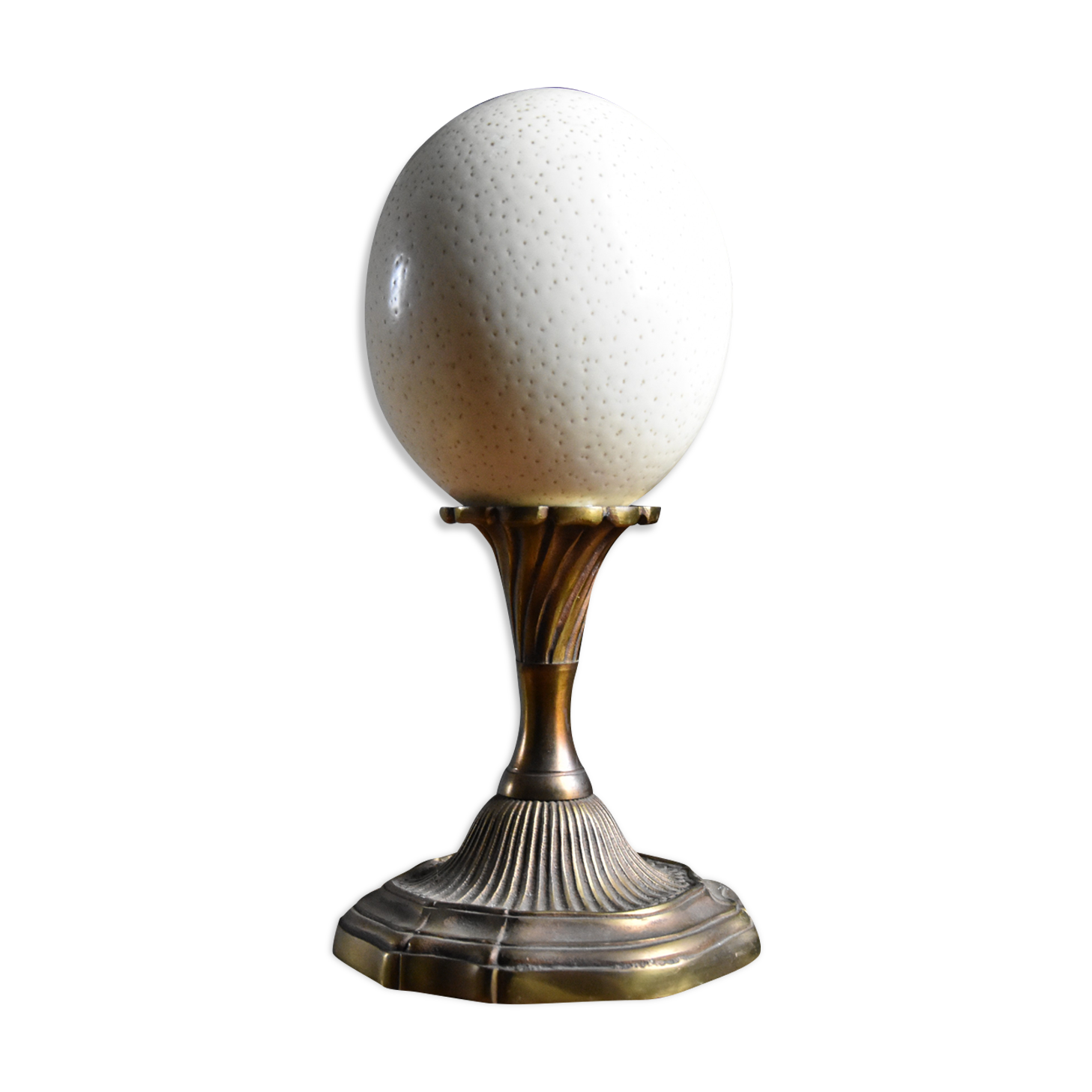 Ostrich egg on brass base