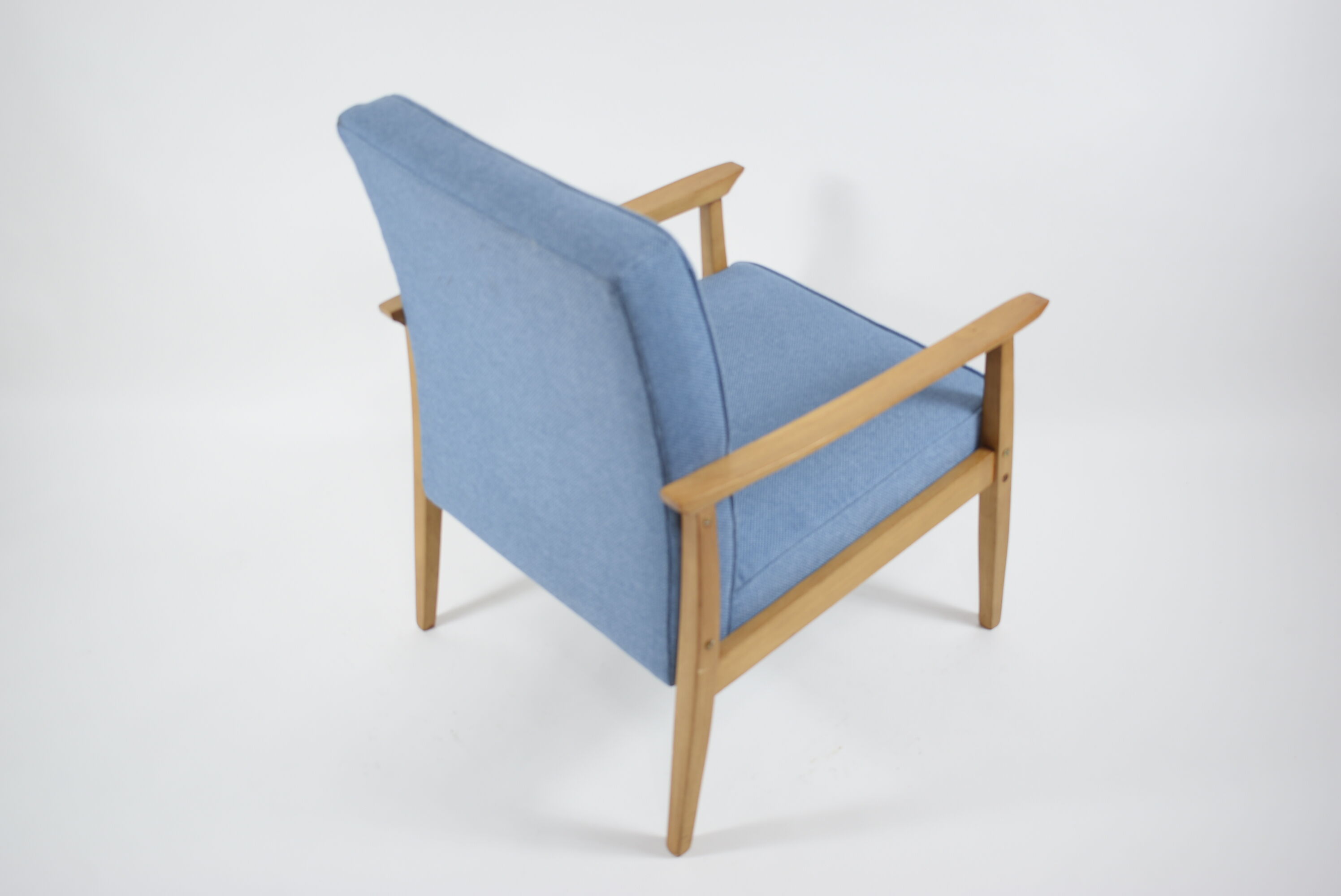 Vintage armchair 1970s, fully refubrished, blue fabric
