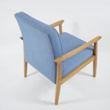 Vintage armchair 1970s, fully refubrished, blue fabric