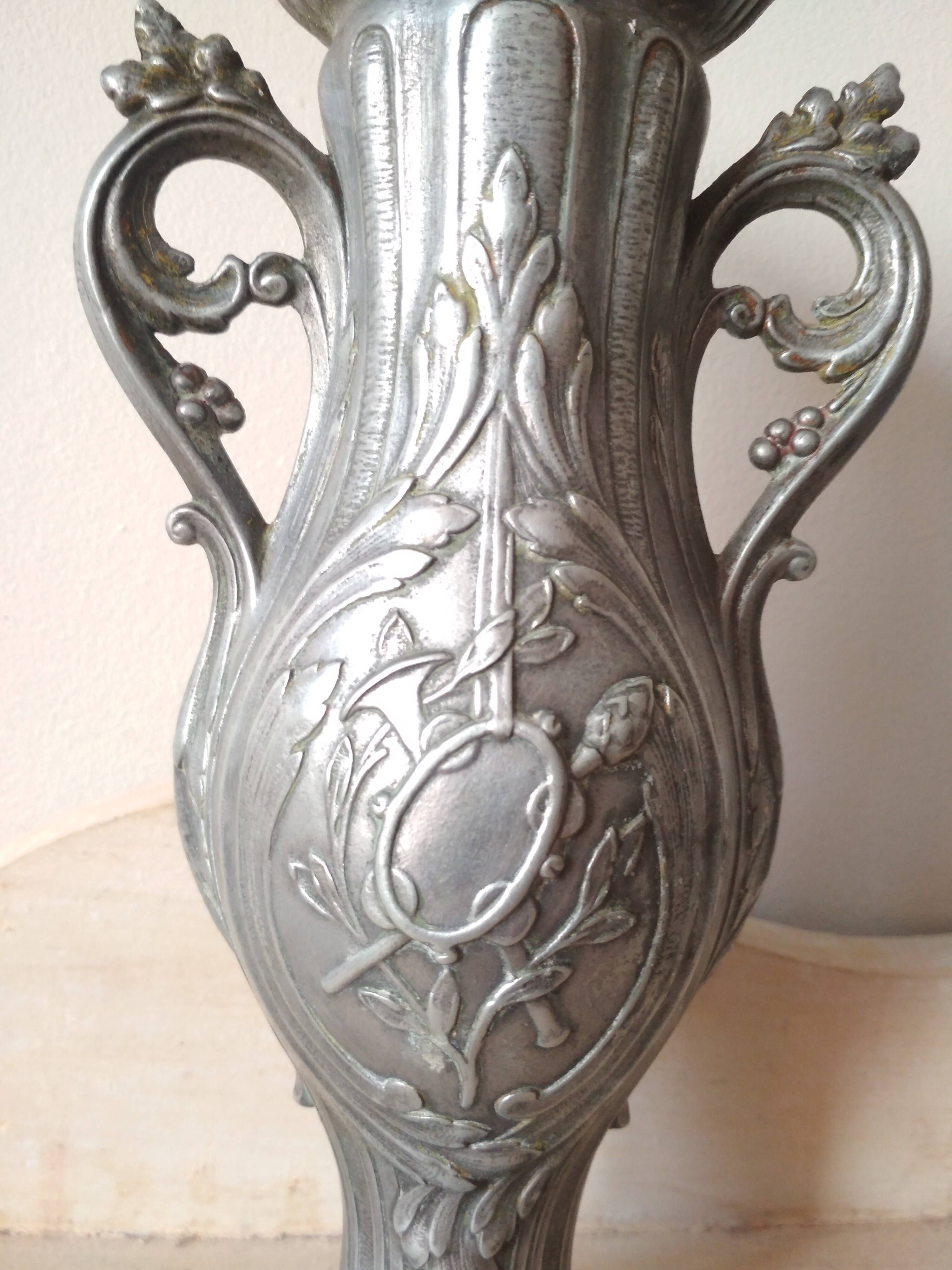 Art Nouveau style pewter vase - amphora vase