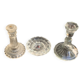 Lot de 3 Bougeoirs en verre et cristal, cristal d'arques, vintage