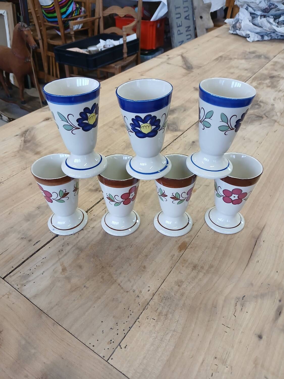 7 old glazed stoneware mazagrans