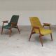 Pair of yellow and green resin and wood armchairs by Miroslav Navratil