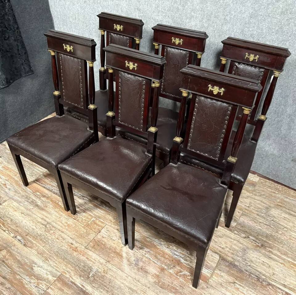 Série de 6 chaises Empire en acajou et bronze doré vers 1850