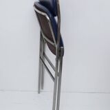 Blue skai folding chair with chrome legs