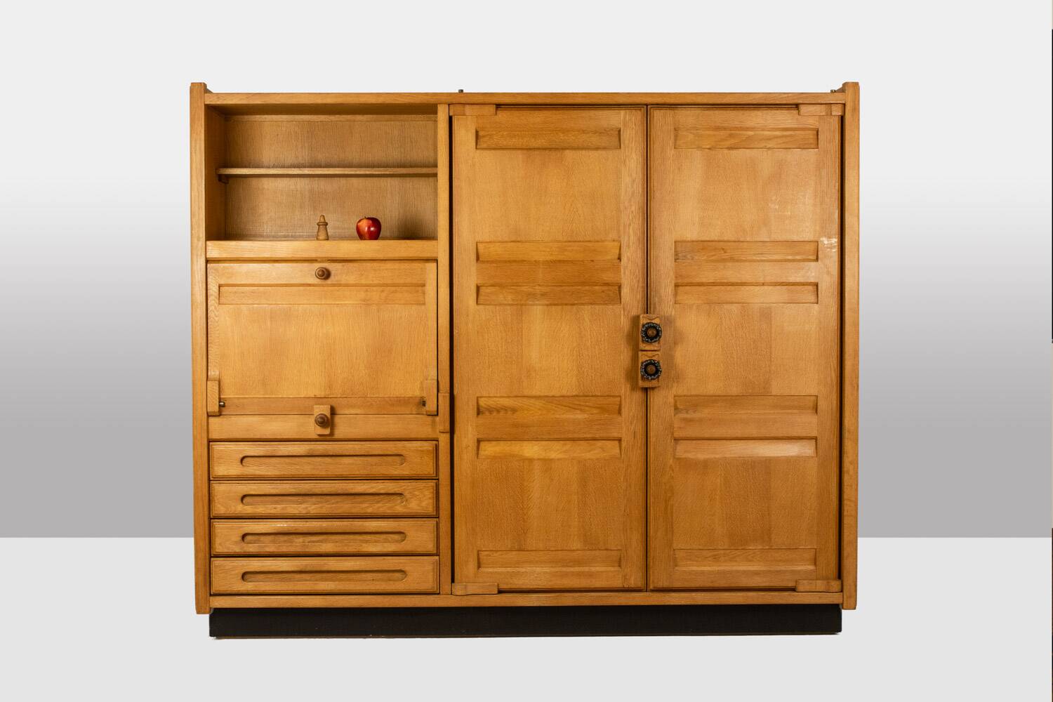 Guillerme and Chambron. Oak wardrobe with integrated secretary. 1970-80.