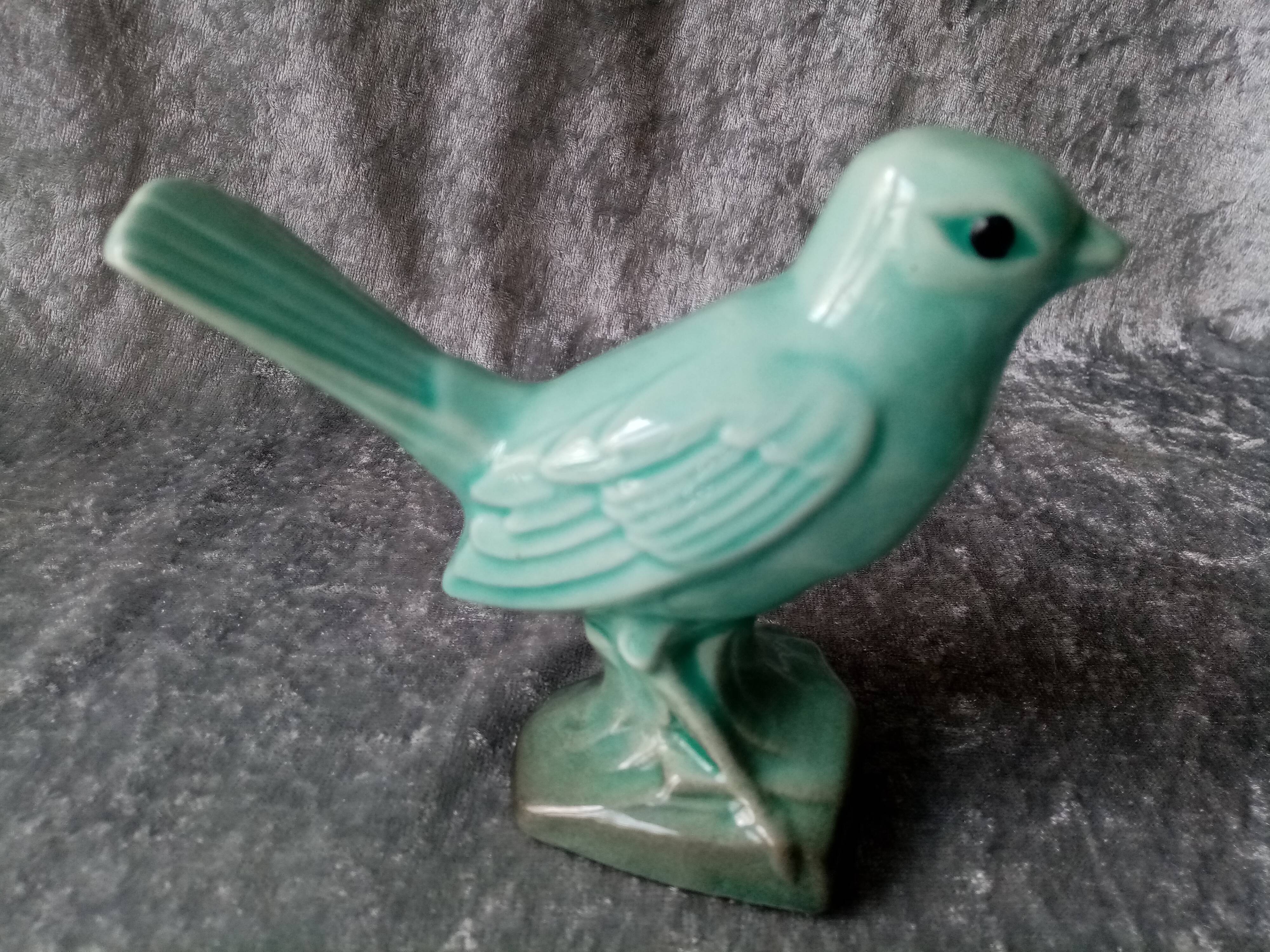 Art deco sparrow in turquoise enamelled faience