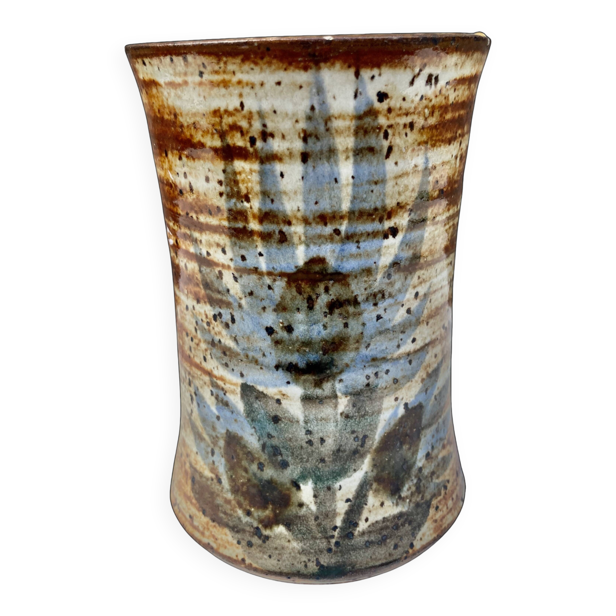 glazed ceramic vase with abstract flower decoration, signature to identify