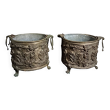 Paire de Cache-pots 19ème Siècle en Cuivre-Laiton Avec Putti en Repoussé