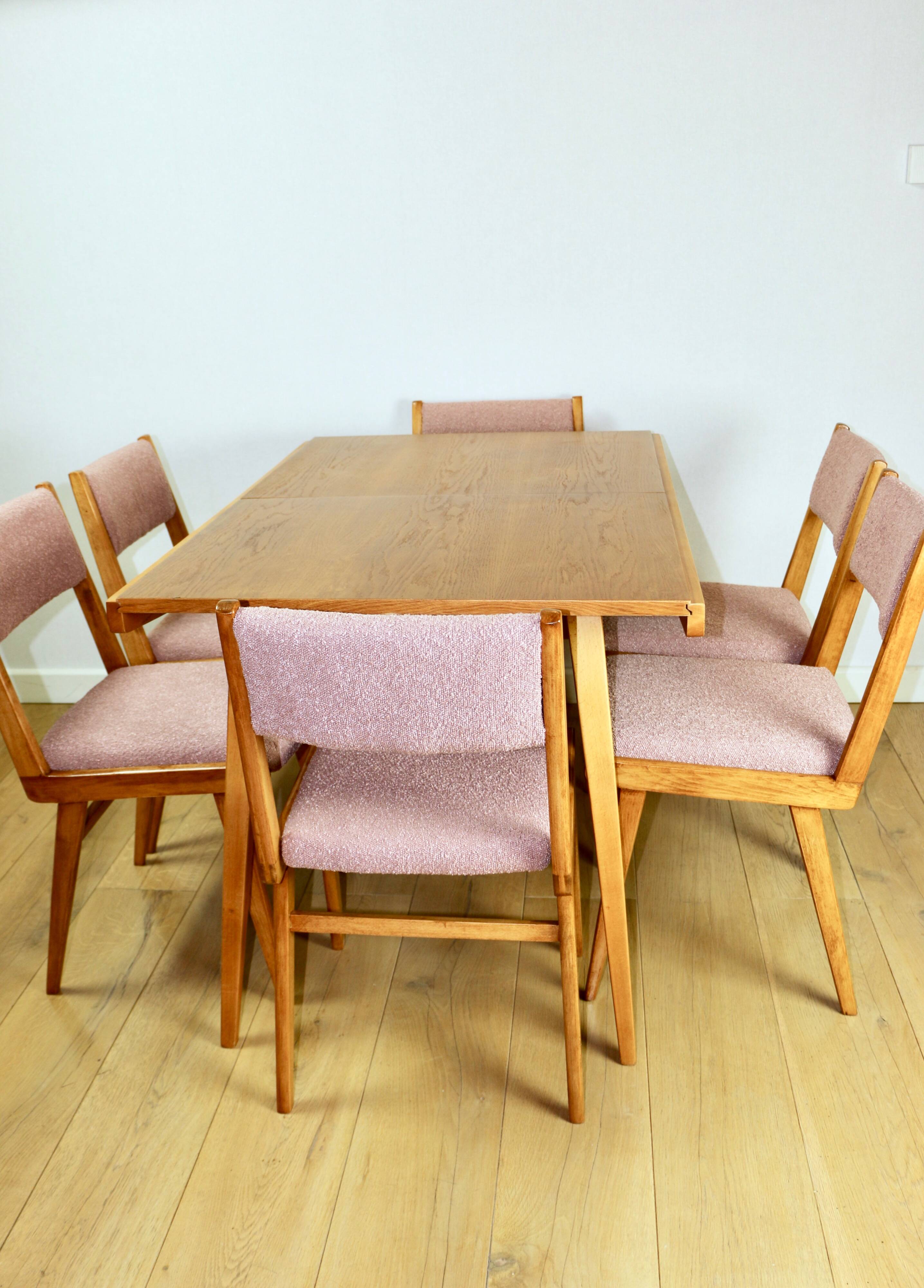Vintage fuchsia boucle chairs - set of 6