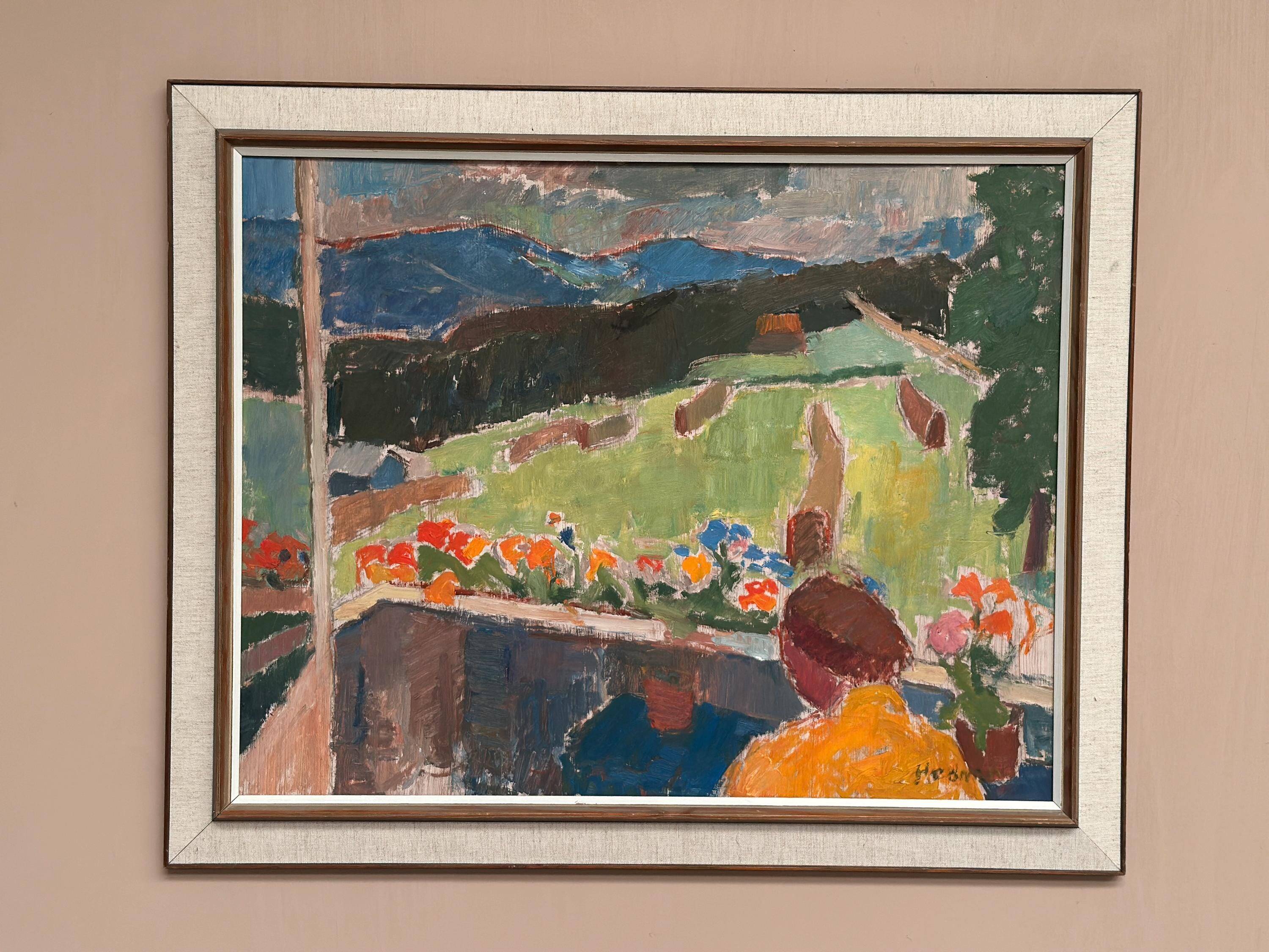 Swedish Oil on Panel – “Balcony View” by John Hedman
