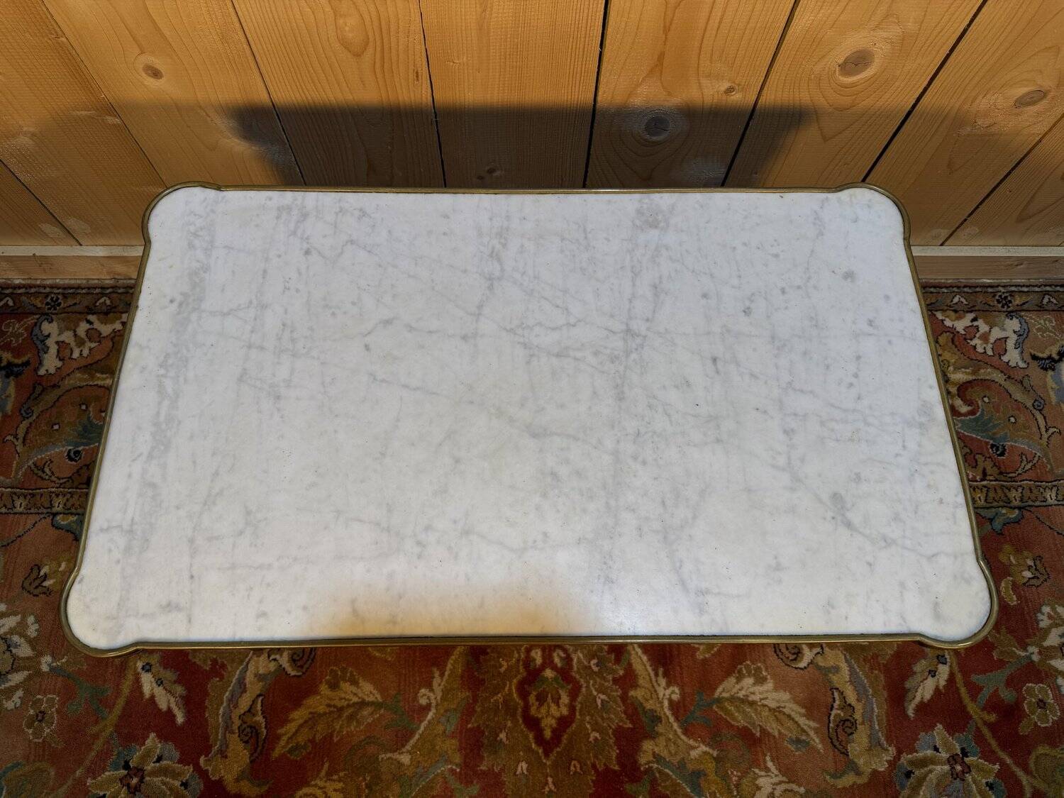 Louis XVI style coffee table in Carrara marble with toupie legs