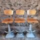 Set of 3 industrial swivel workshop chairs – fixed height bar stools – mid-century factory seats