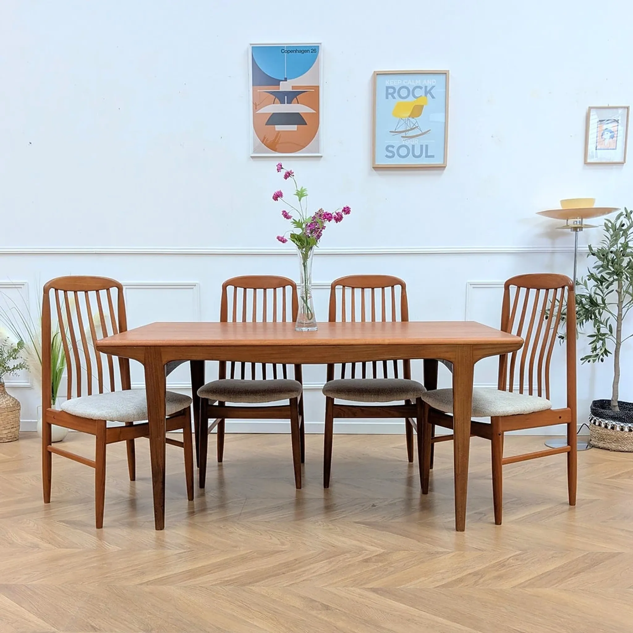Scandinavian teak dining table with extensions