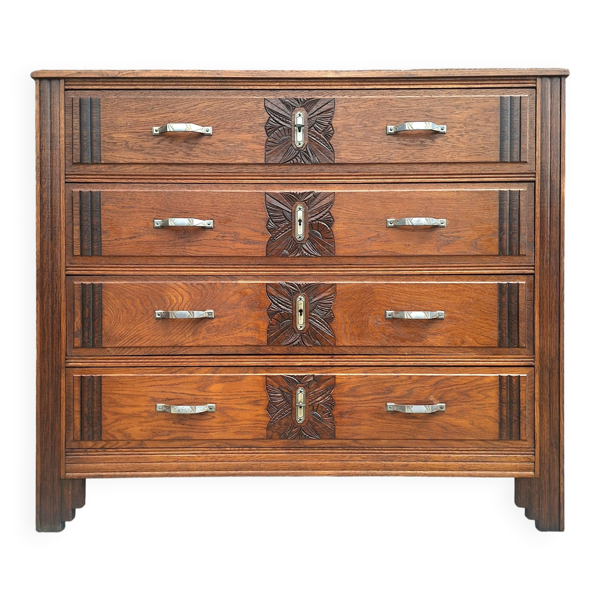 Large Art Deco chest of drawers, vintage antique furniture.