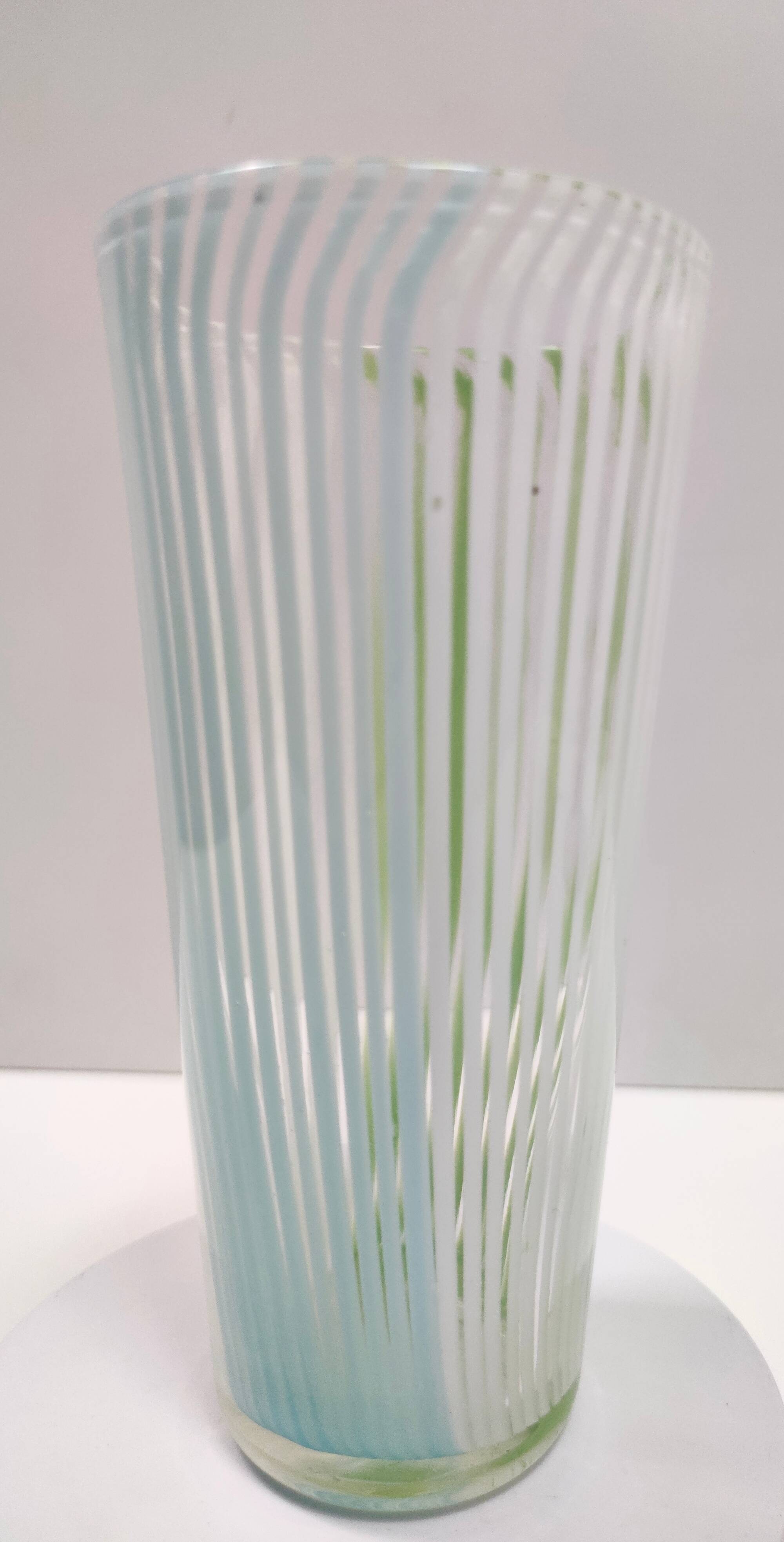 Green, White and Light Blue Murano Glass Vase by Dino Martens